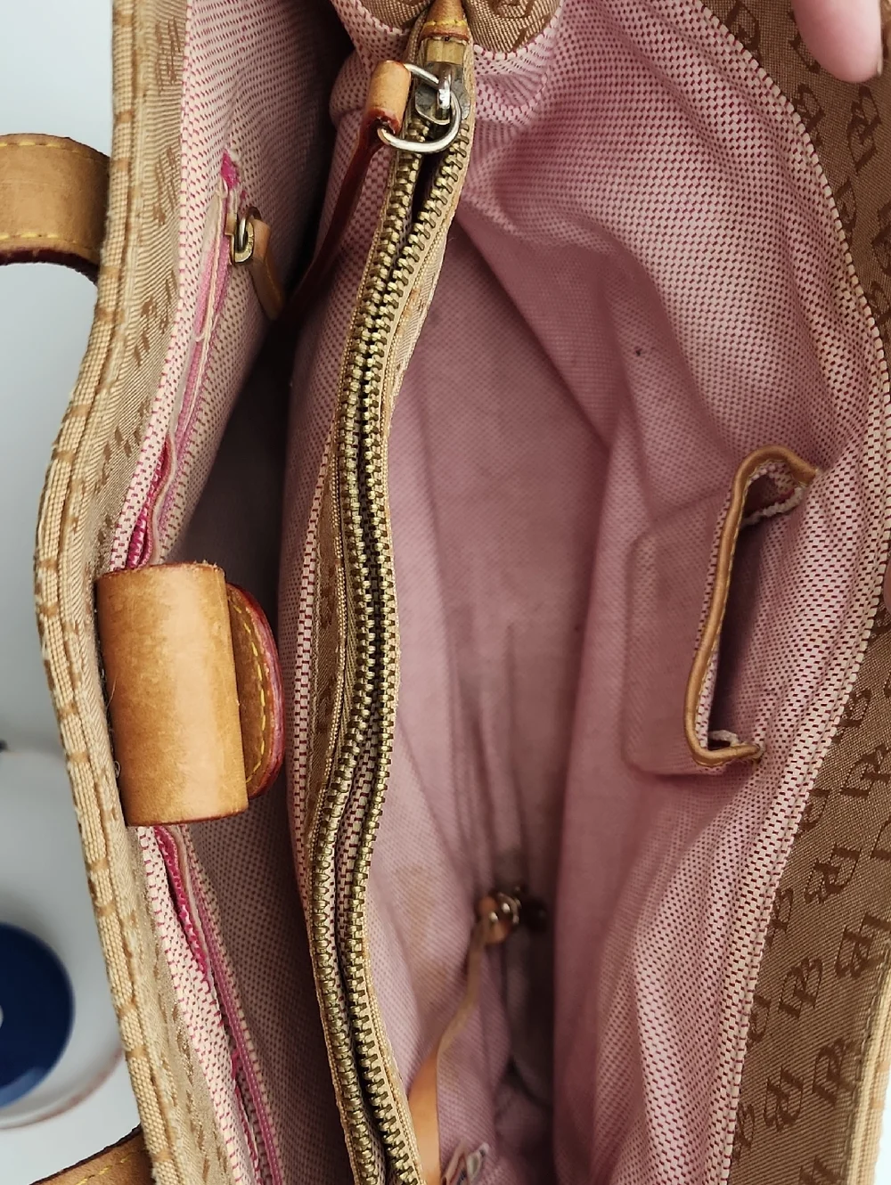 Dooney & Bourke Signature Monnogram Brown And Pink Satchel Bag‎